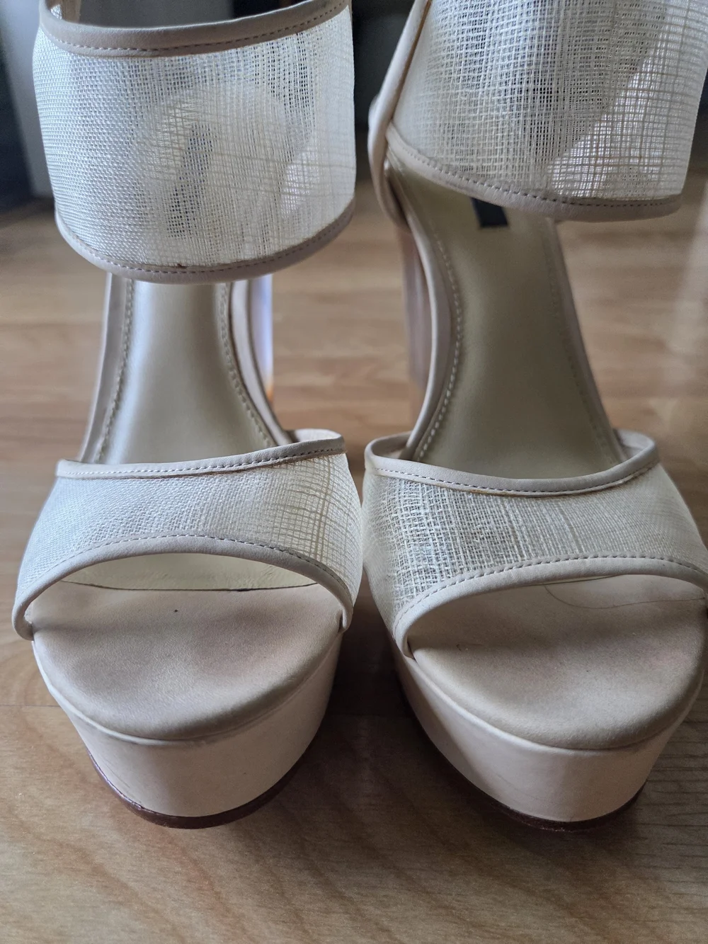 Rachel Zoe Cream-Beige Platform Ankle Strap Sandals